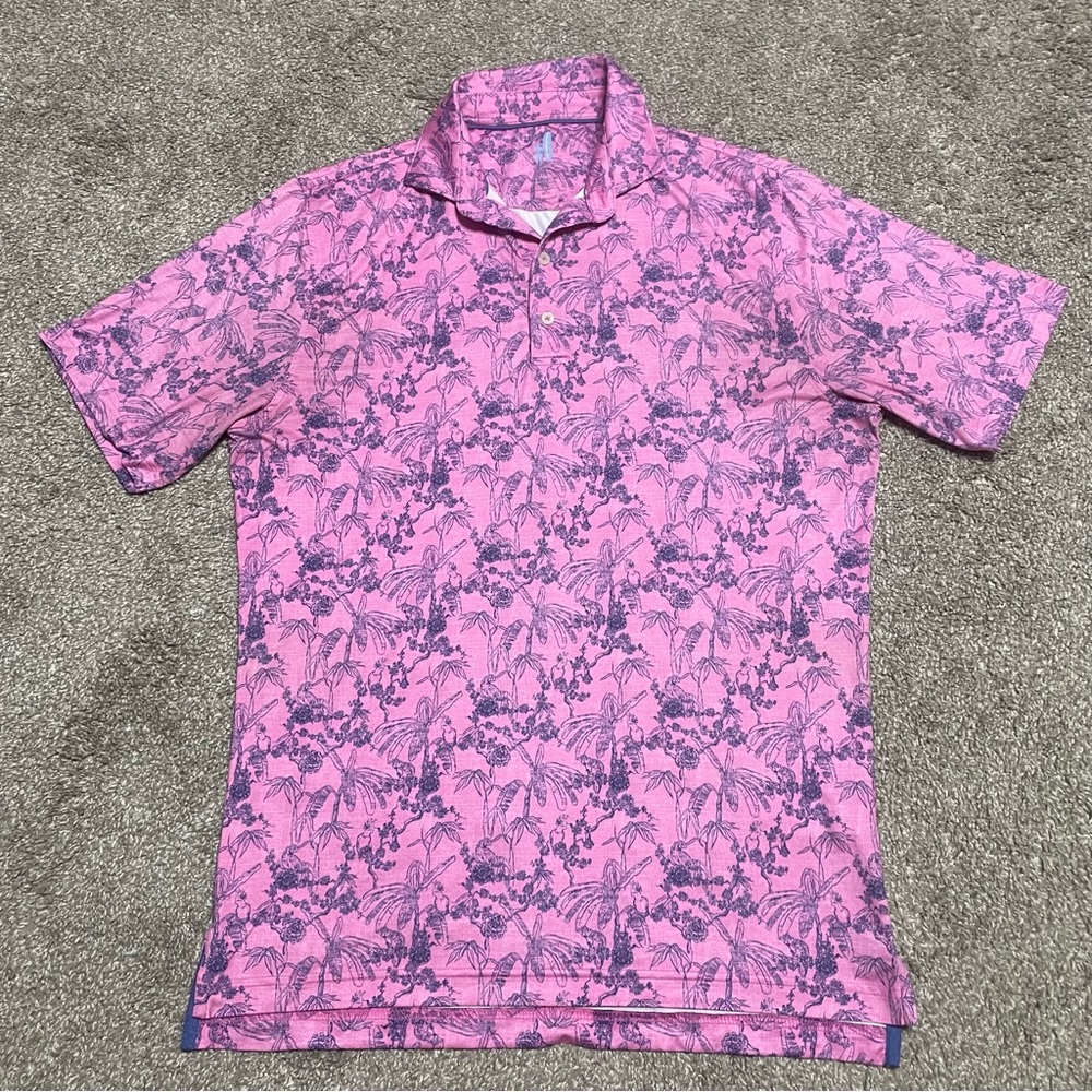 johnnie-O Men's Pink Blue Floral Golf Polo Shirt Size Small